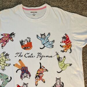 Colorful Cats in Pajamas Graphic Long Sleep Tee T-Shirt Cotton sz o/s